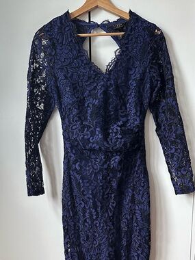 Lipsy Navy Blue Long Sleeve Lace Gown